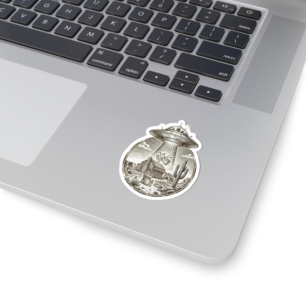 Retro UFO Abduction Desert Scene Sticker | Vintage Southwestern Alien Graphic