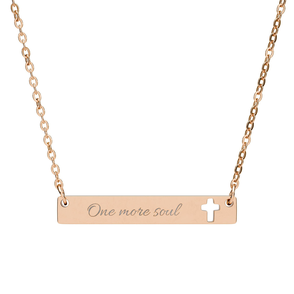 Cutout Cross Bar Necklace — Engraved 'One More Soul' Christian Jewelry