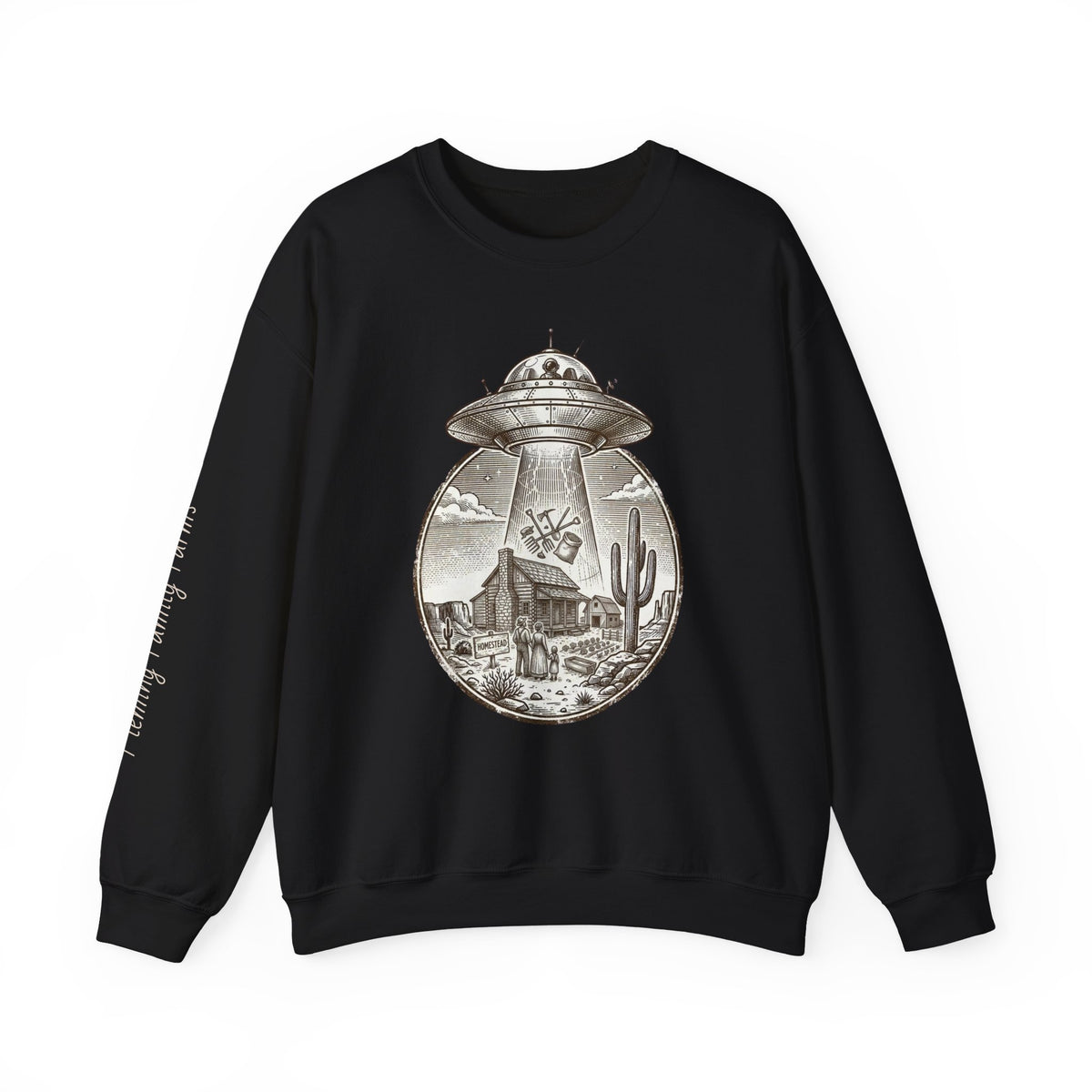 Desert UFO Abduction Crewneck Sweatshirt | Retro Southwestern Alien Graphic