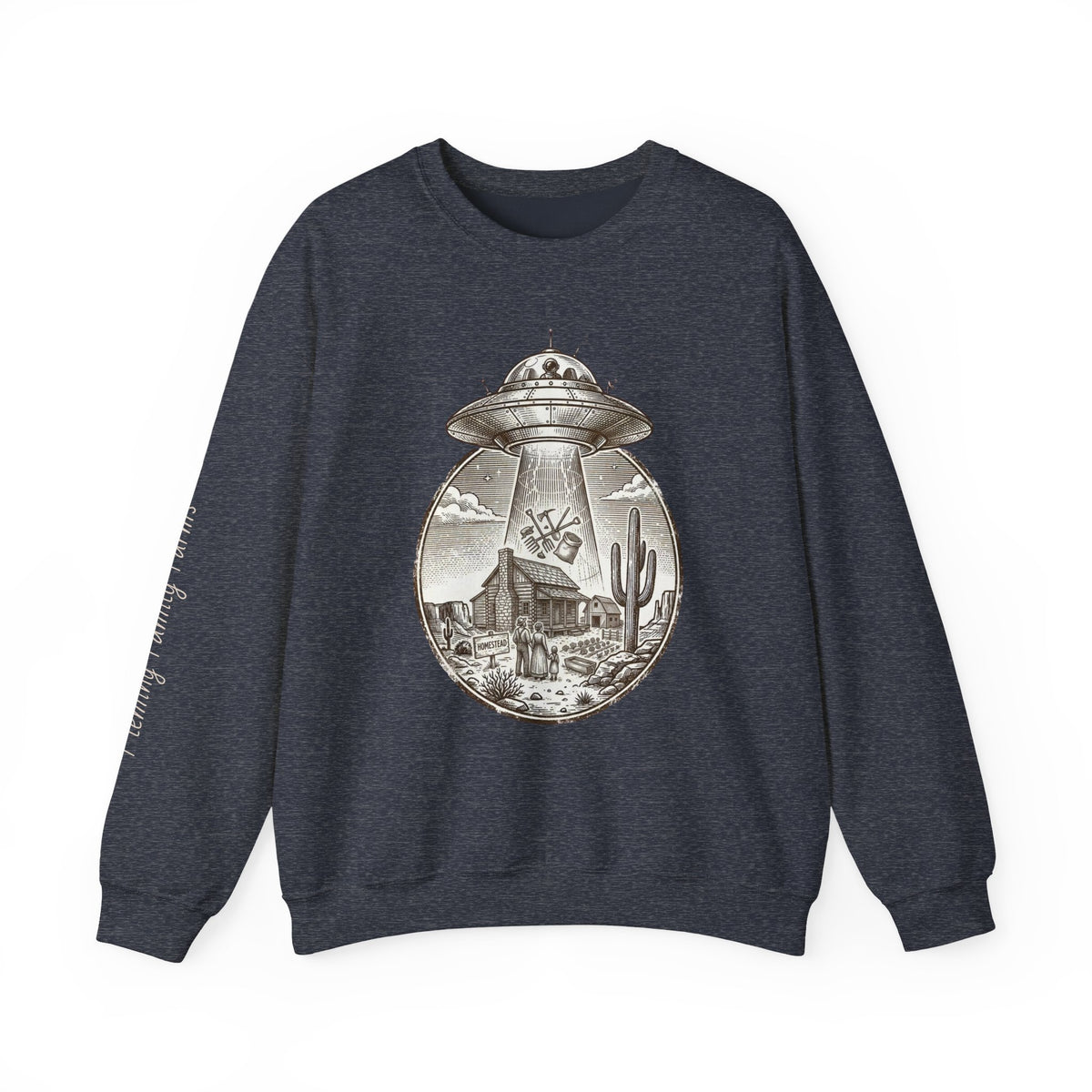Desert UFO Abduction Crewneck Sweatshirt | Retro Southwestern Alien Graphic