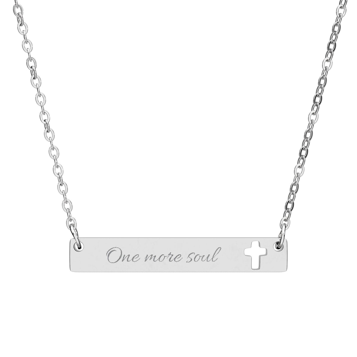 Cutout Cross Bar Necklace — Engraved 'One More Soul' Christian Jewelry