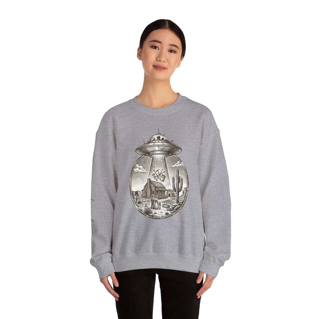 Desert UFO Abduction Crewneck Sweatshirt | Retro Southwestern Alien Graphic