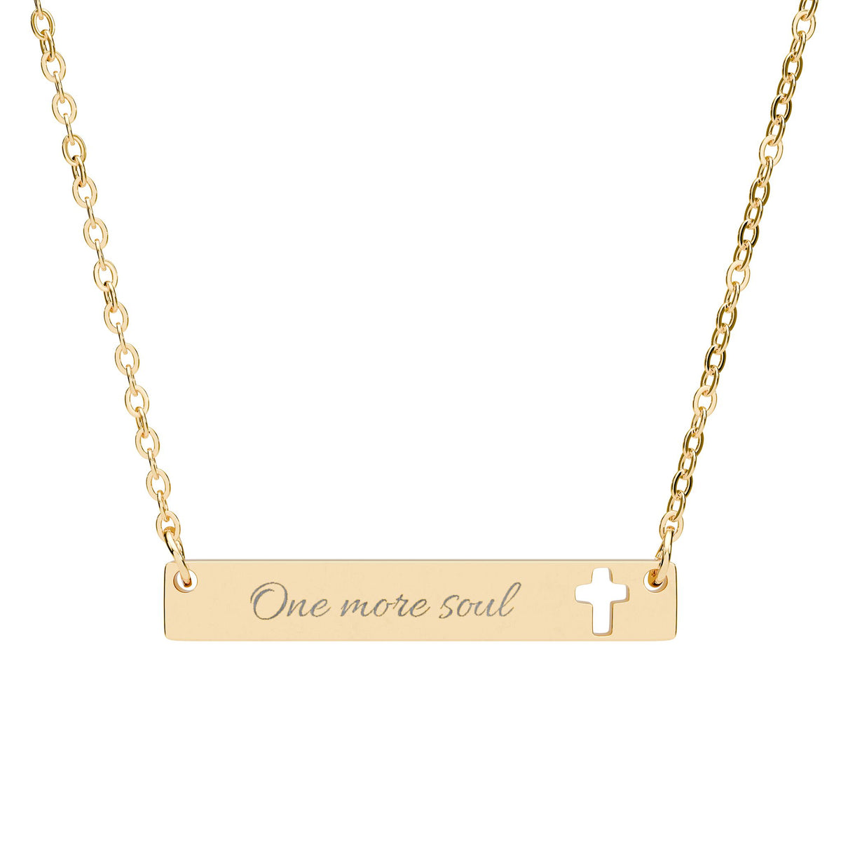 Cutout Cross Bar Necklace — Engraved 'One More Soul' Christian Jewelry