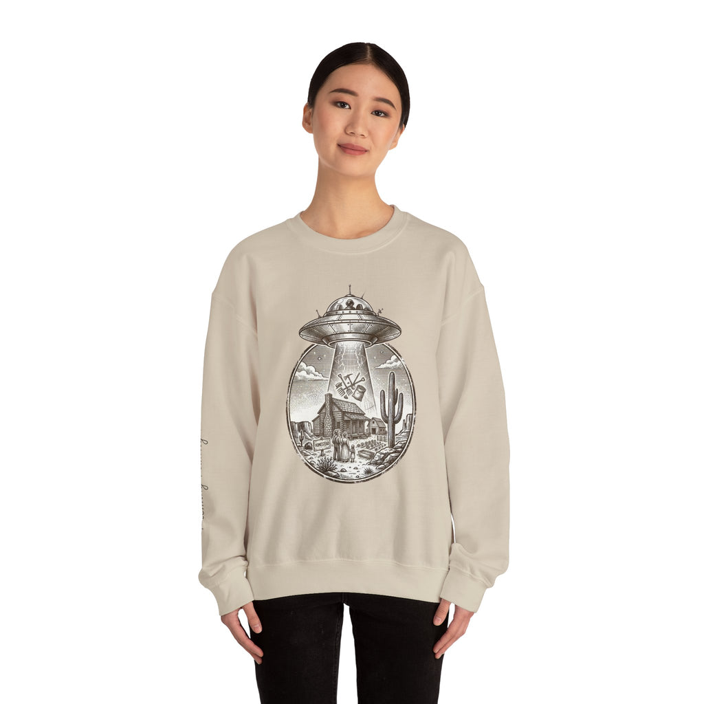 Desert UFO Abduction Crewneck Sweatshirt | Retro Southwestern Alien Graphic