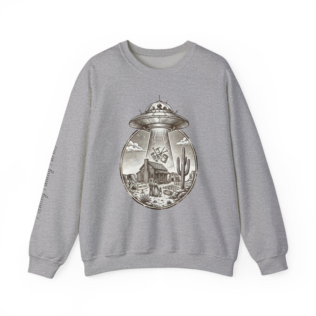 Desert UFO Abduction Crewneck Sweatshirt | Retro Southwestern Alien Graphic
