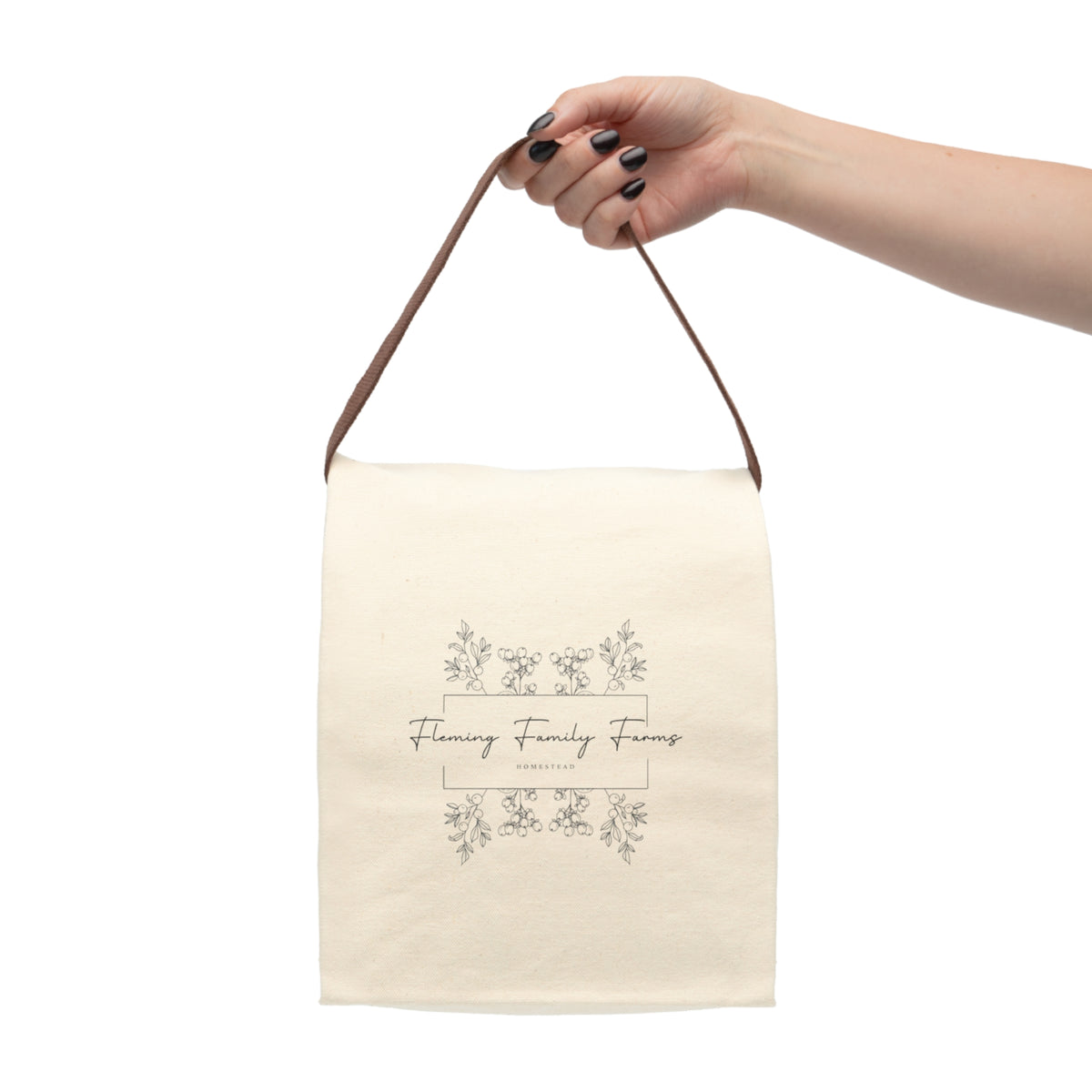 Floral Family Farms Canvas Lunch Bag with Strap — Insulated Eco Tote for Work & School