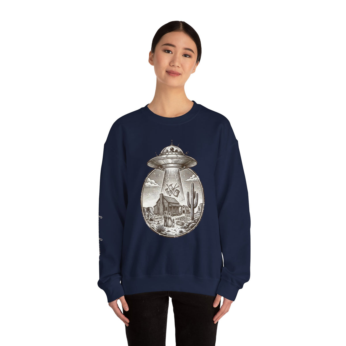 Desert UFO Abduction Crewneck Sweatshirt | Retro Southwestern Alien Graphic