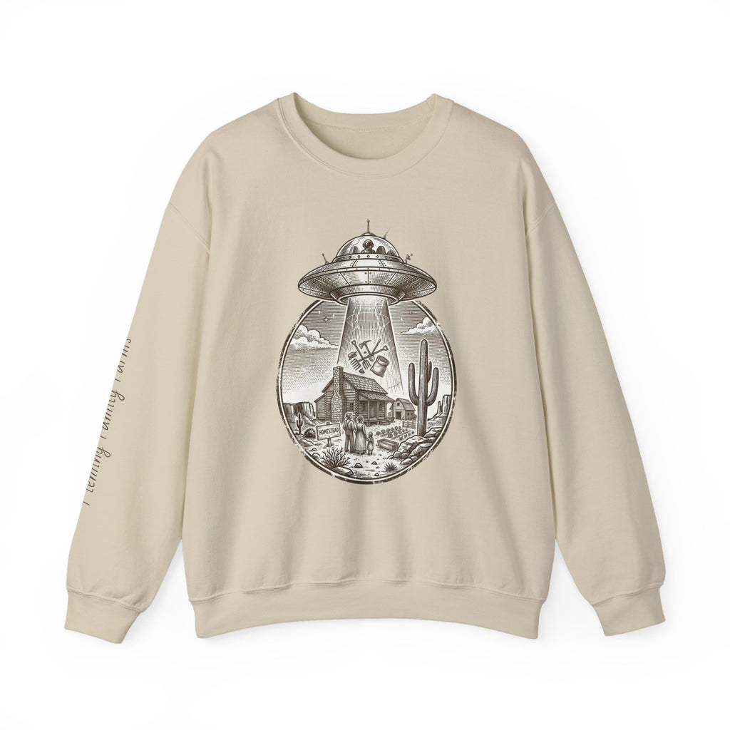 Desert UFO Abduction Crewneck Sweatshirt | Retro Southwestern Alien Graphic
