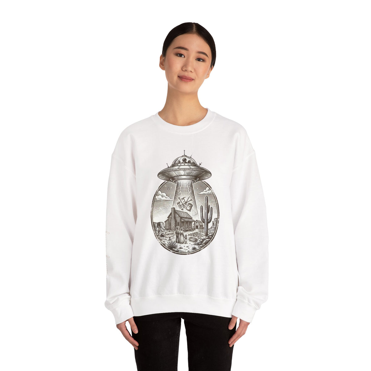 Desert UFO Abduction Crewneck Sweatshirt | Retro Southwestern Alien Graphic