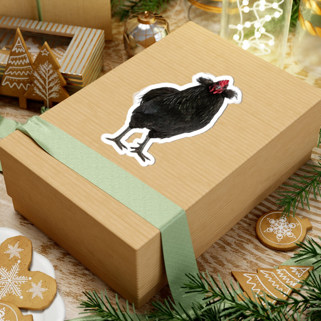 Black Chicken Sticker — Realistic Hen Kiss-Cut Vinyl Decal for Laptops & Water Bottles