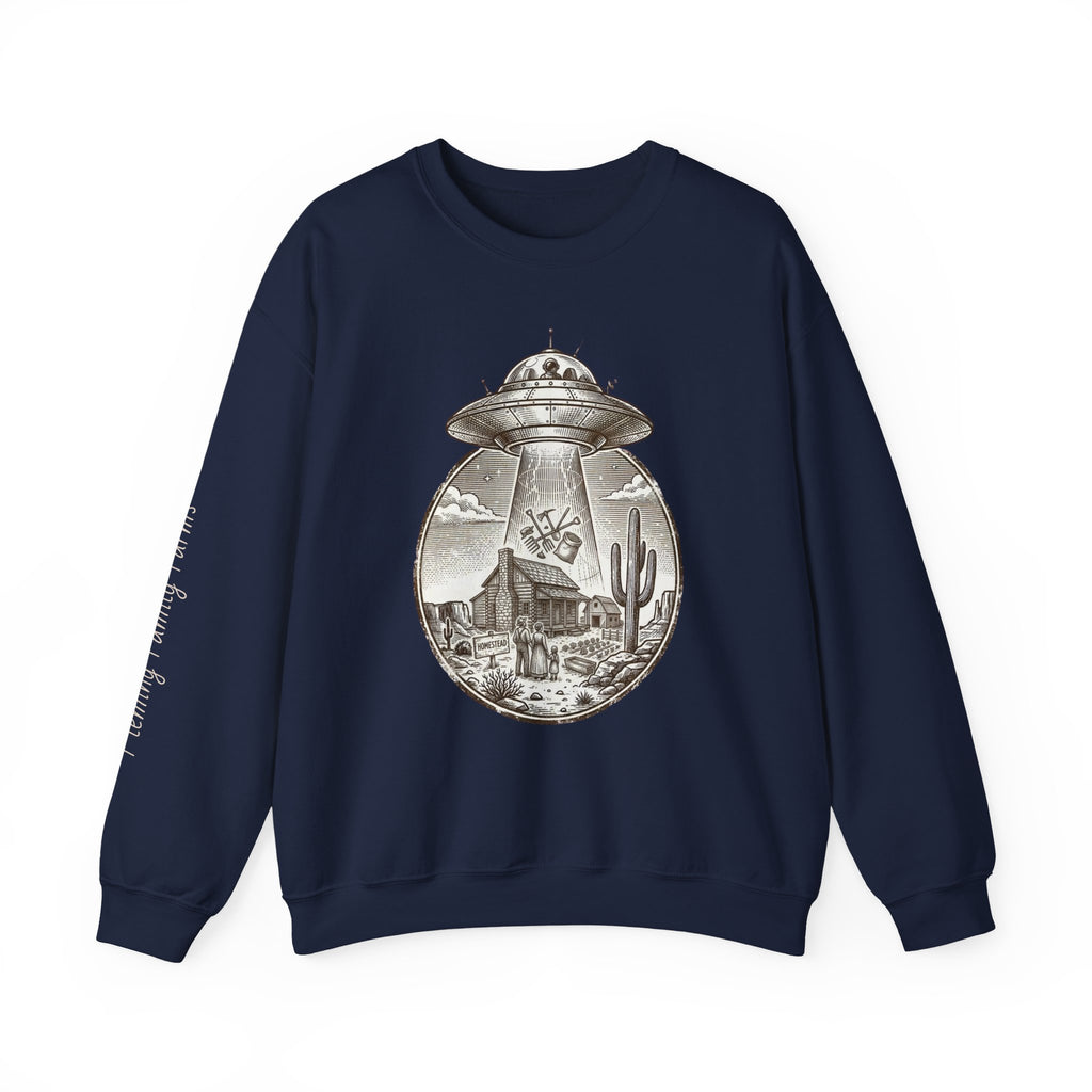 Desert UFO Abduction Crewneck Sweatshirt | Retro Southwestern Alien Graphic