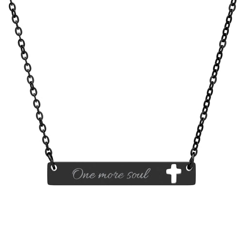 Cutout Cross Bar Necklace — Engraved 'One More Soul' Christian Jewelry