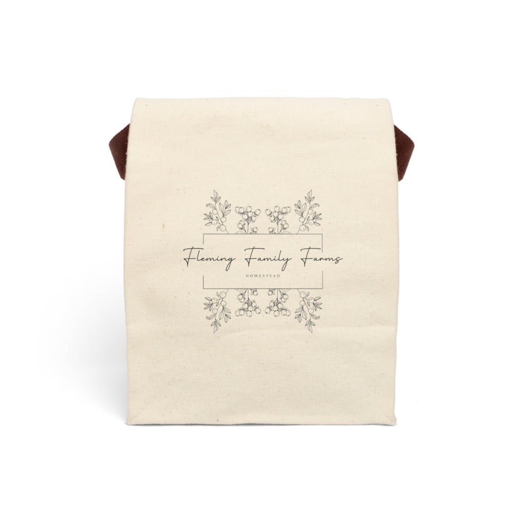 Floral Family Farms Canvas Lunch Bag with Strap — Insulated Eco Tote for Work & School