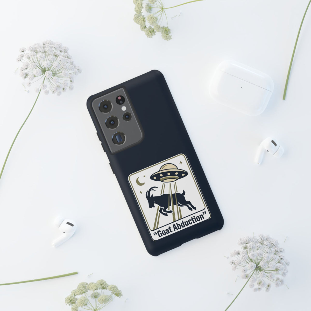 Goat Abduction Phone Case – Funny UFO Alien Goat Design, Novelty iPhone Cover