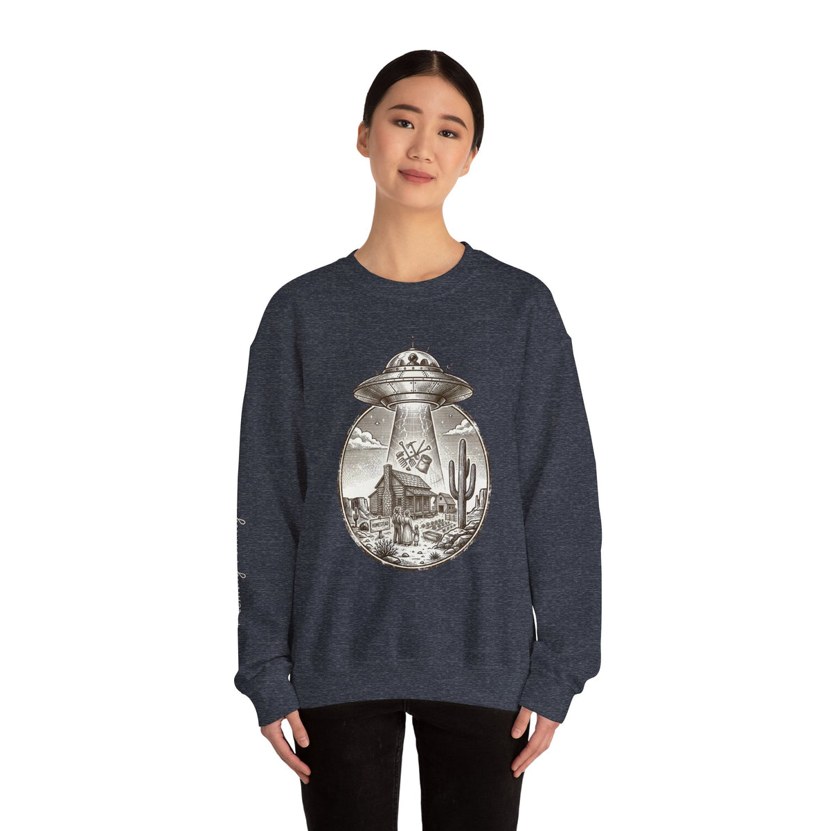 Desert UFO Abduction Crewneck Sweatshirt | Retro Southwestern Alien Graphic