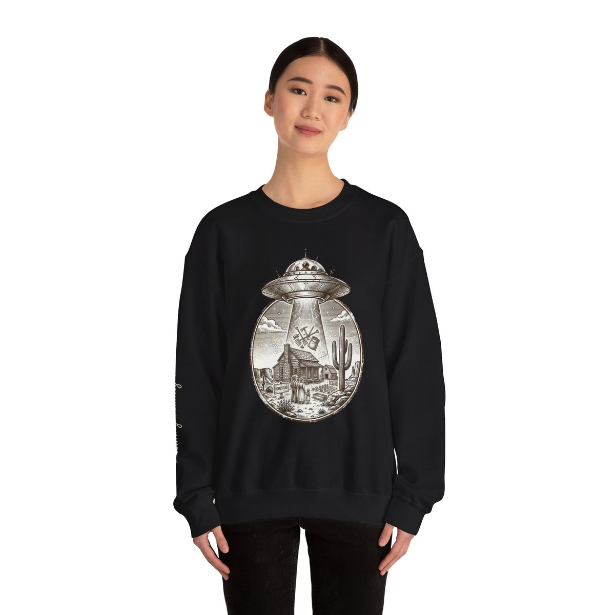 Desert UFO Abduction Crewneck Sweatshirt | Retro Southwestern Alien Graphic