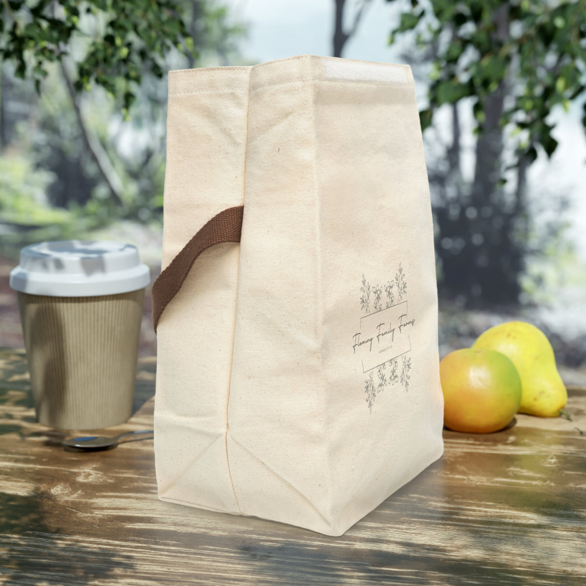 Floral Family Farms Canvas Lunch Bag with Strap — Insulated Eco Tote for Work & School