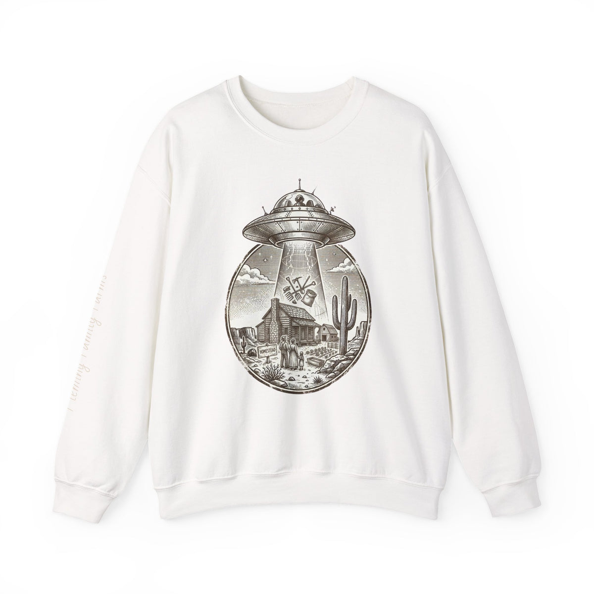 Desert UFO Abduction Crewneck Sweatshirt | Retro Southwestern Alien Graphic